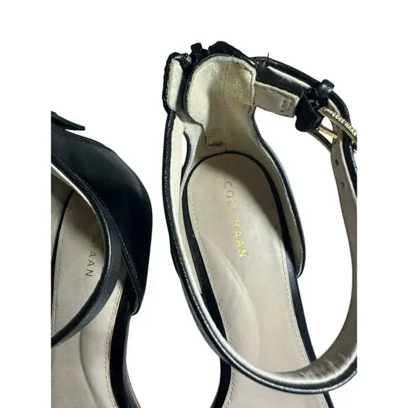 Women's Cole Haan Abriella 7M Leather Wedge Sandals Low Heel Classy Black Office - Picture 6 of 11